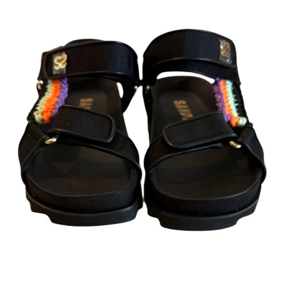 Sandro Shell And Crochet Neon Knit Braided Noir Sandals Platform Size 5.5 NIB - Picture 5 of 13